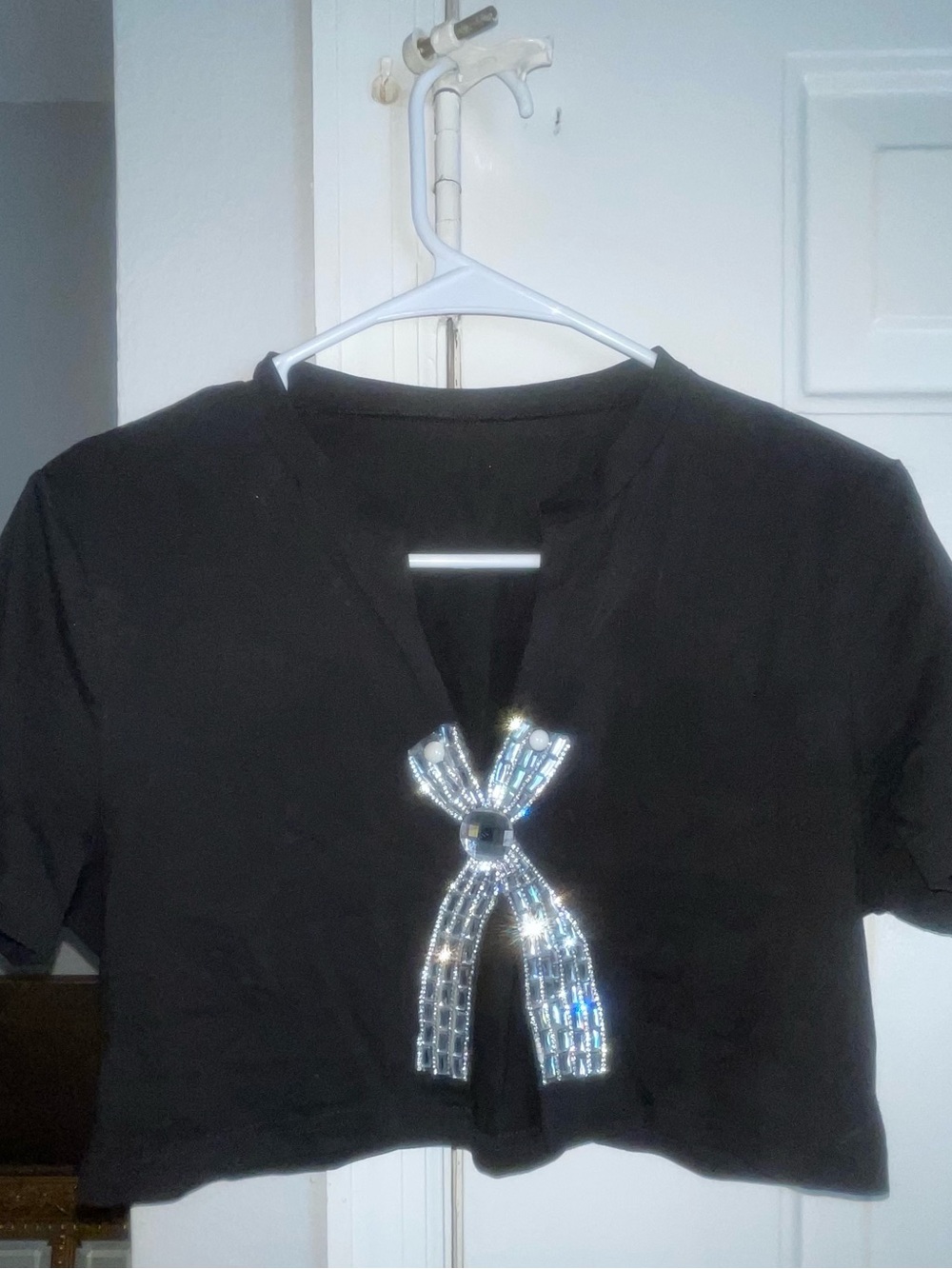 Cammense - Girls' Black Sequin Bow Cropped Top